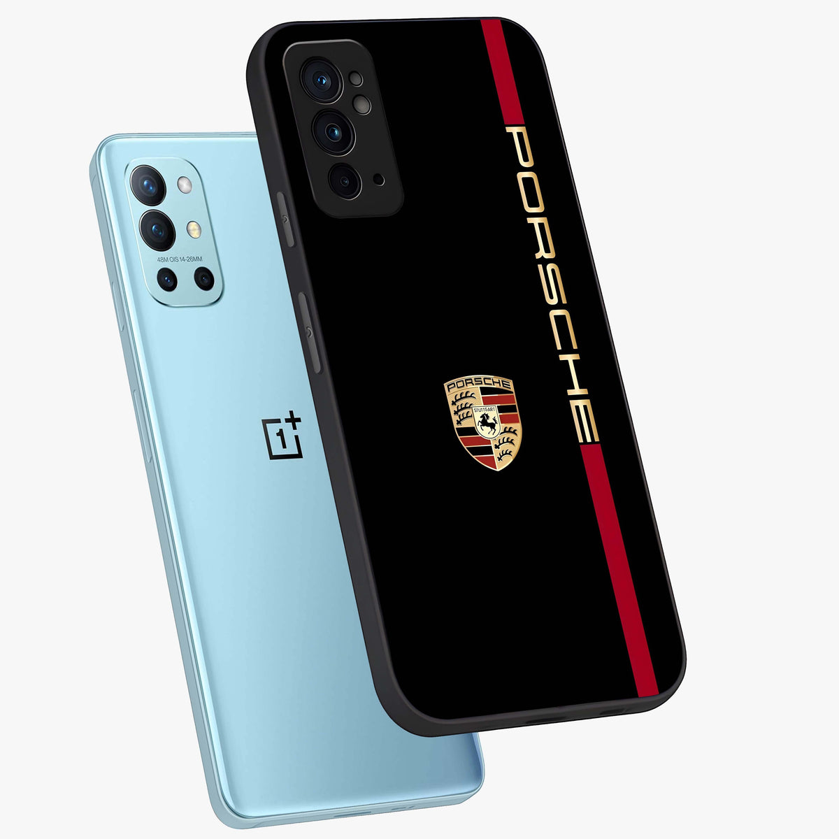 Black Minimal Porsche Glass Case displayed in angled mockup highlighting modern minimal car illustration and clean aesthetic design.