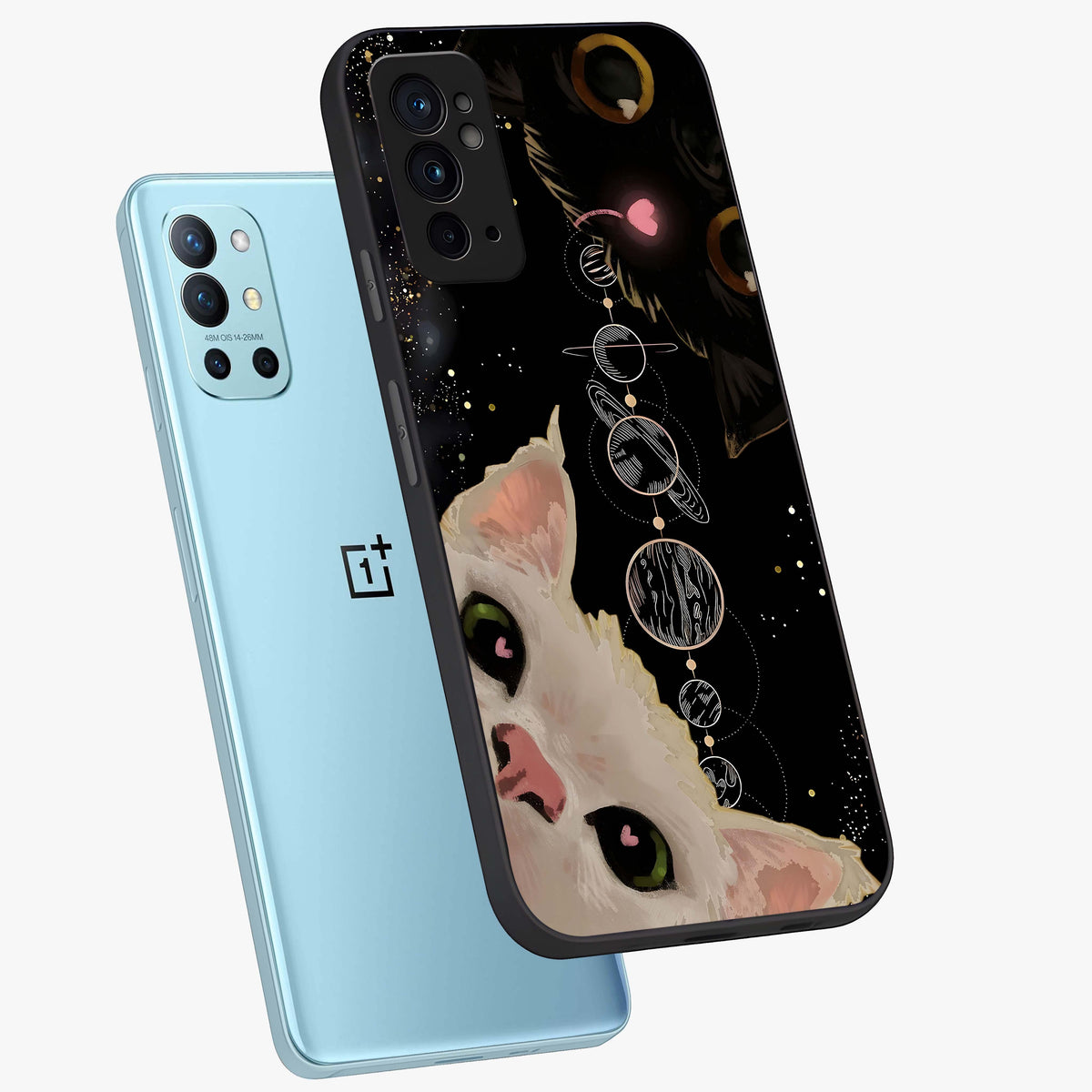 Galactic Cat Glass Case displayed in angled mockup highlighting celestial feline illustration with galaxy aesthetic style.