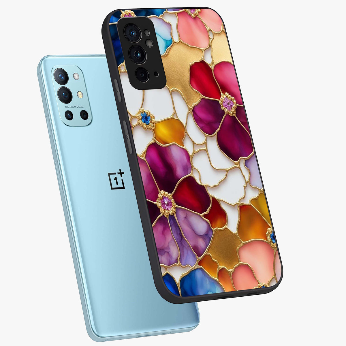 Marble Flower Pattern Glass Case displayed in angled mockup highlighting elegant marble floral design with modern aesthetic.