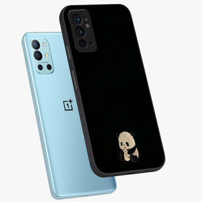 Midnight Panda Love Glass Case displayed in angled mockup highlighting adorable panda illustration with midnight aesthetic.