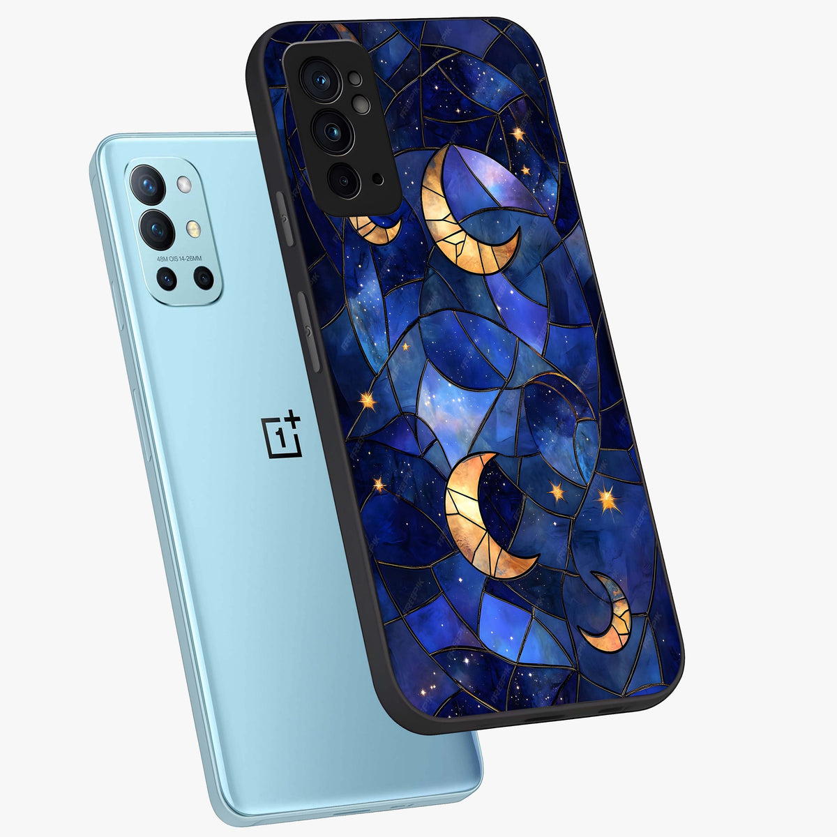 Starlit Sky Tapestry Glass Case displayed in angled mockup highlighting celestial night pattern with artistic aesthetic style.