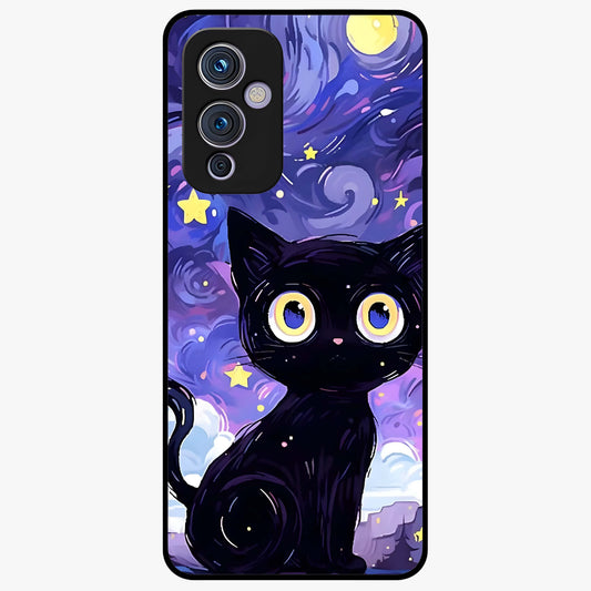 Abstract Cat Art Glass Case showing flat back view with artistic cat illustration and glossy glass finish.