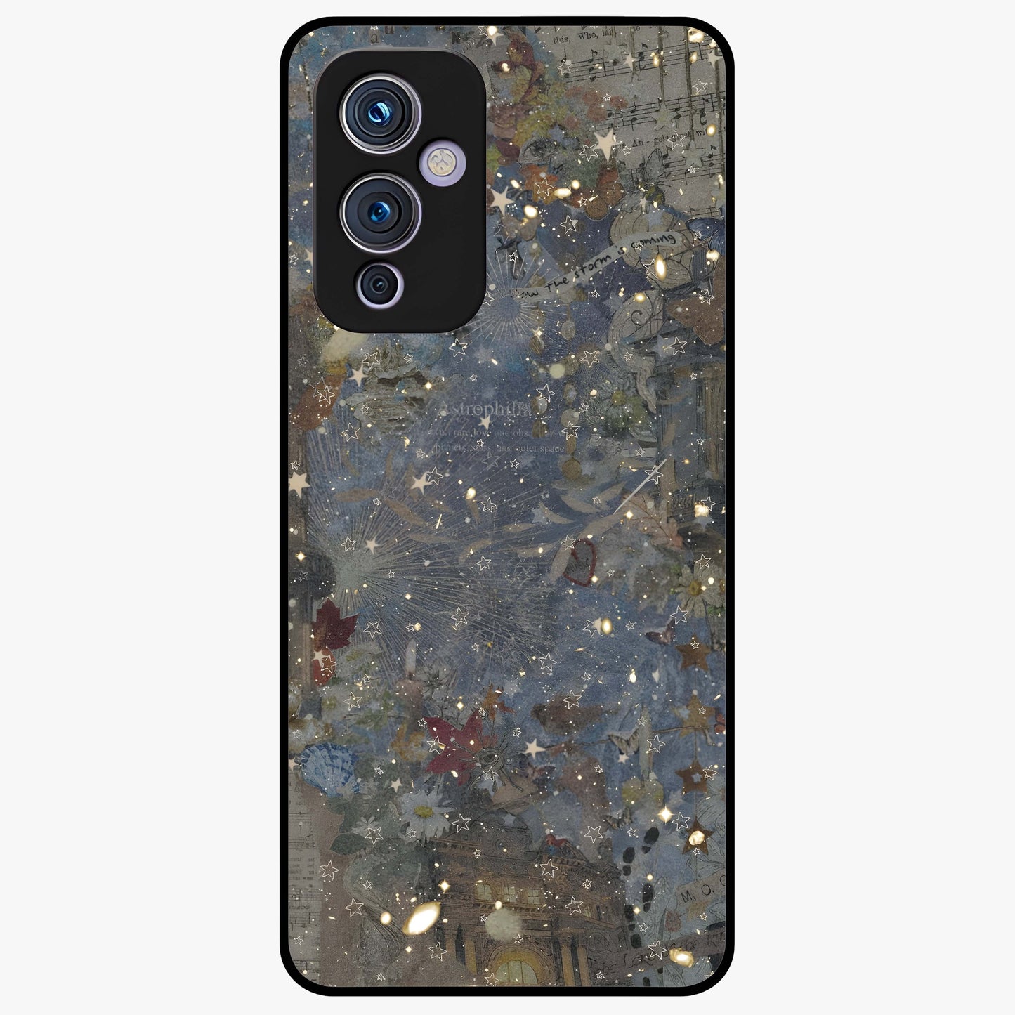 Aesthetic Astrolophia Glass Case showing flat back view with dreamy aesthetic design and glossy glass finish.