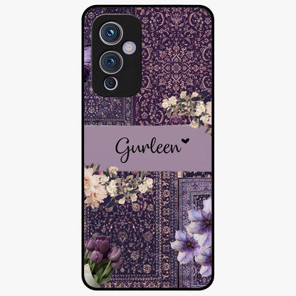 Antique Floral Whisper Custom Name Glass Case showing flat back view with vintage floral artwork and personalized name design.