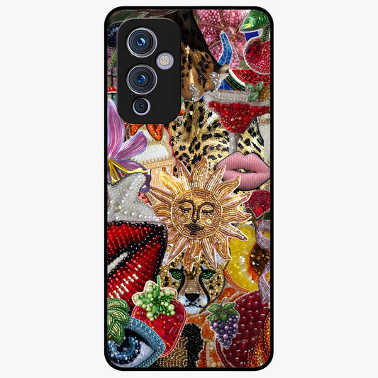 Beaded Fashion Jungle Glass Case showing flat back view with vibrant jungle inspired bead artwork and glossy glass finish.