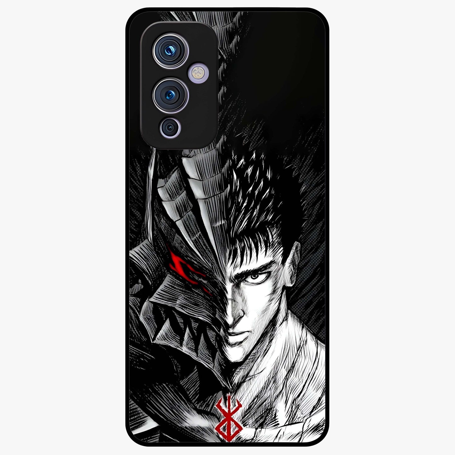 Berserker Blood Oath Glass Case showing flat back view with fierce warrior inspired artwork and glossy glass finish.