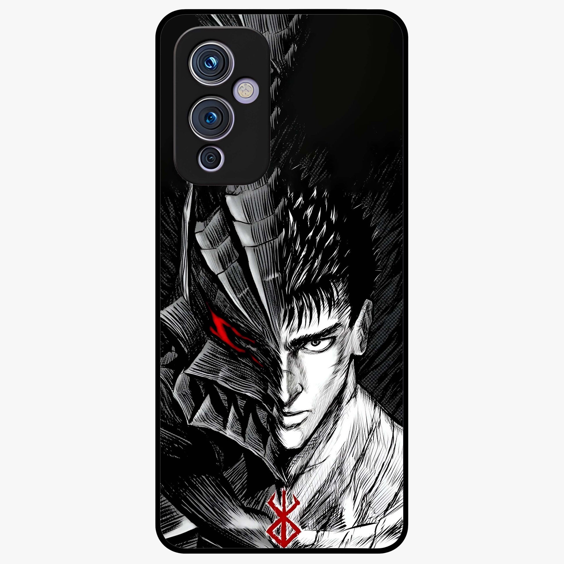 Berserker Blood Oath Glass Case showing flat back view with fierce warrior inspired artwork and glossy glass finish.