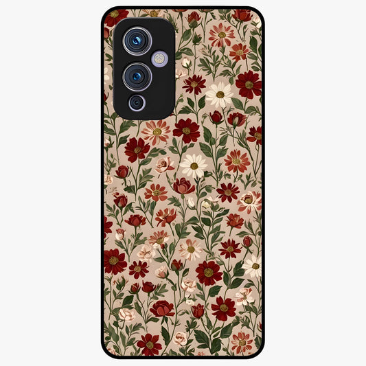 Biege Flower With Leaf Glass Case showing flat back view with soft beige floral artwork and glossy glass finish.