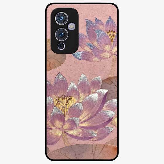 Blossom Mist Lotus Glass Case showing flat back view with serene lotus blossom artwork and glossy glass finish.