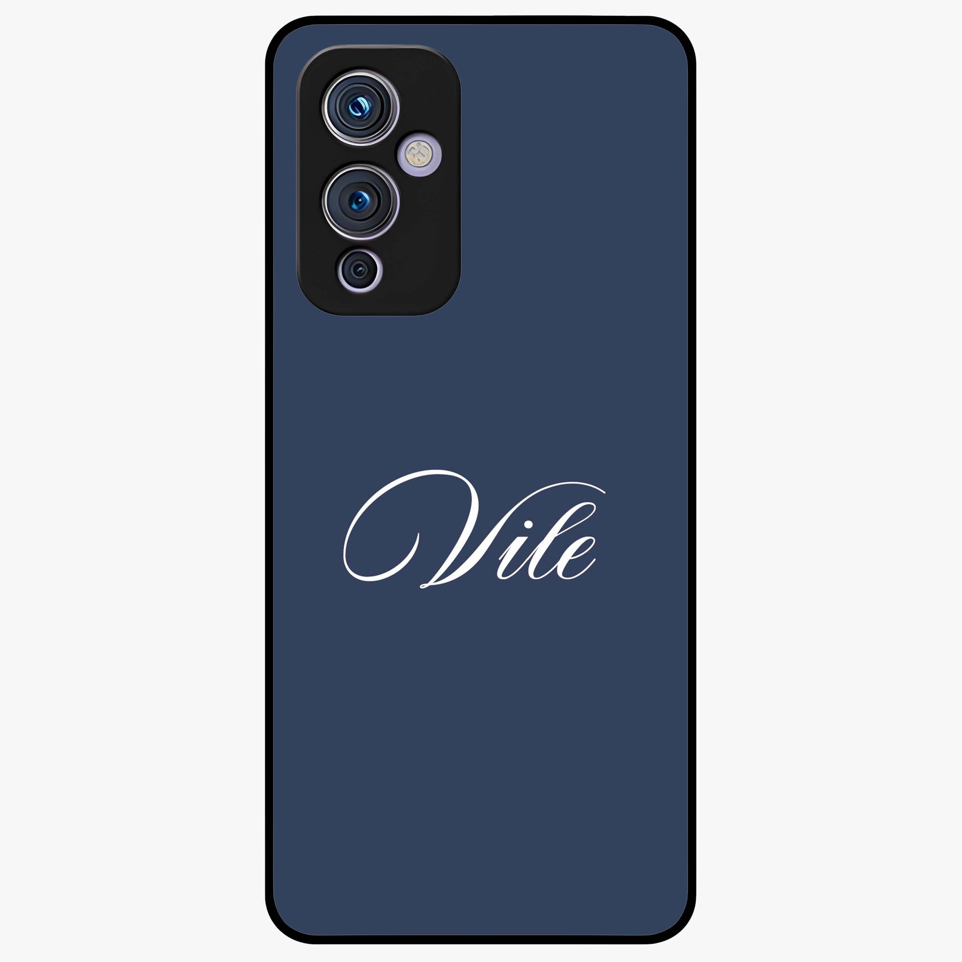Blue Background Personalized Custom Name Glass Case showing flat back view with minimal blue background and custom name design.