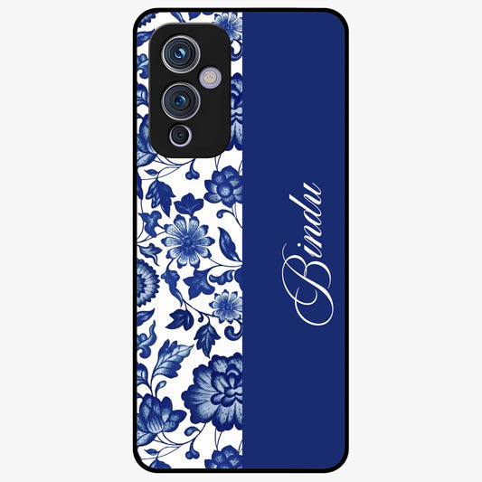 Blue Vintage Floral Pattern Glass Case upright view showcasing timeless floral illustration with vintage inspired style.