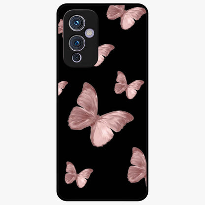 Butterfly Pattern Glass Case showing flat back view with elegant butterfly pattern artwork and glossy glass finish.