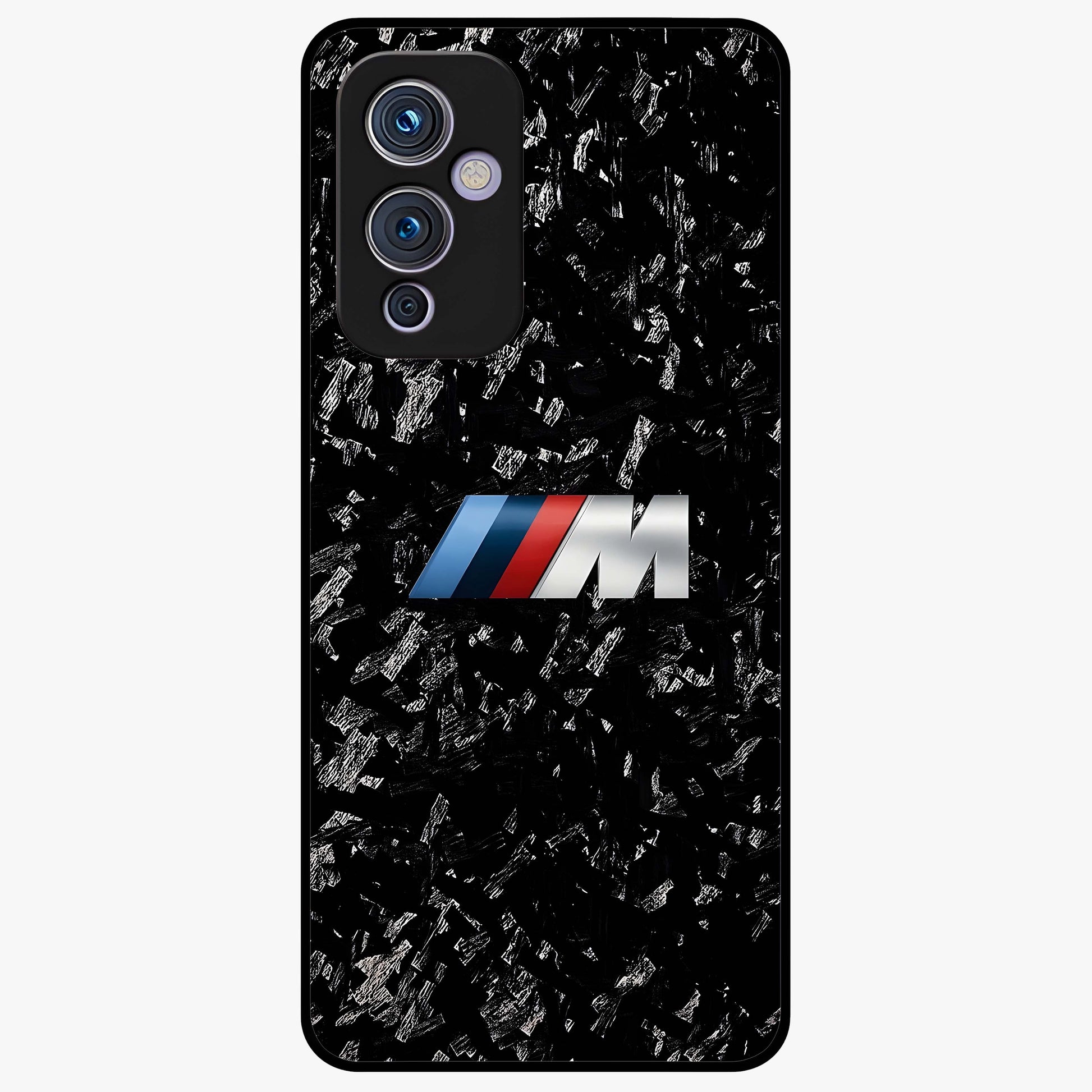 Carbon Speed Mark Glass Case showing flat back view with sporty carbon pattern artwork and glossy glass finish.