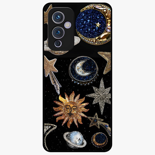 Celestial Gem Constellations Glass Case showing flat back view with sparkling constellation artwork and glossy glass finish.