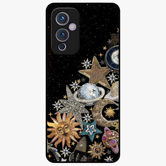 Cosmic Sparkle Dreams Glass Case showing flat back view with sparkling cosmic artwork and glossy glass finish.