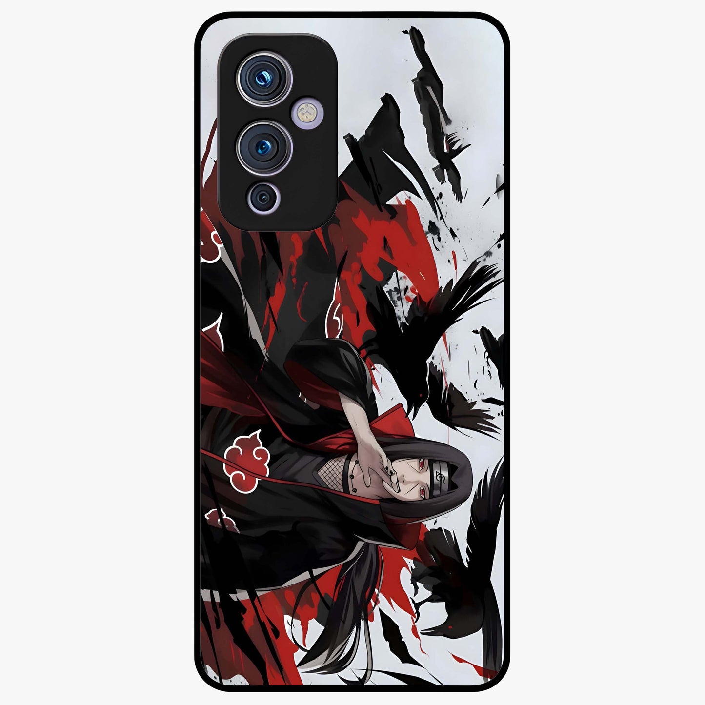 Crimson Crow Illusion Glass Case showing flat back view with artistic crow illusion artwork and glossy glass finish.