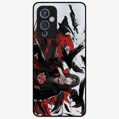 Crimson Crow Illusion Glass Case showing flat back view with artistic crow illusion artwork and glossy glass finish.