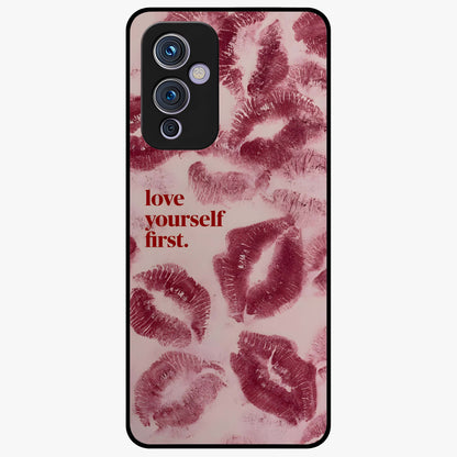 Crimson Kiss Love Glass Case showing flat back view with romantic crimson themed artwork and glossy glass finish.