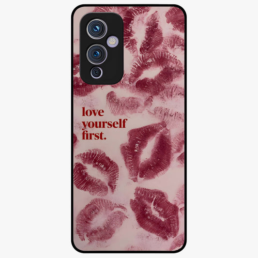 Crimson Kiss Love Glass Case showing flat back view with romantic crimson themed artwork and glossy glass finish.