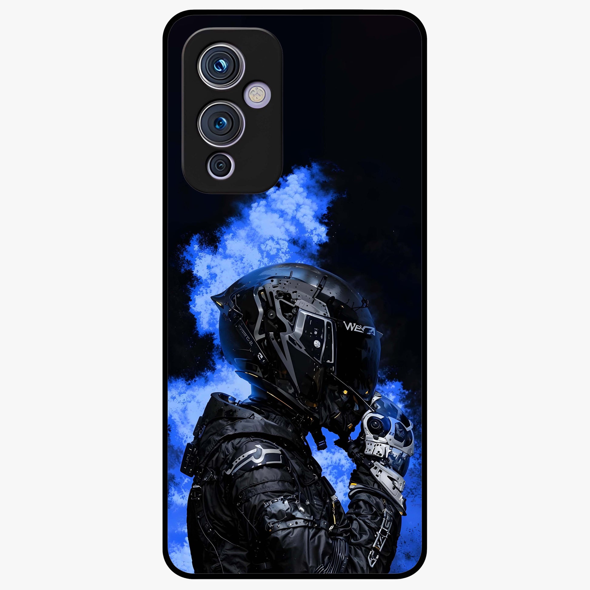 Cyber Sentinel Protocol Glass Case showing flat back view with futuristic cyber themed artwork and glossy glass finish.