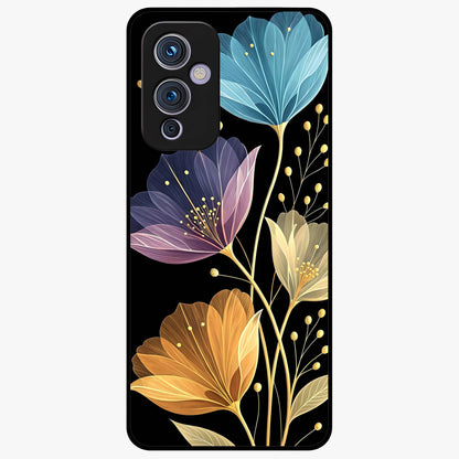 Delicate Multicolor Flowers Glass Case showing flat back view with vibrant floral artwork and glossy glass finish.