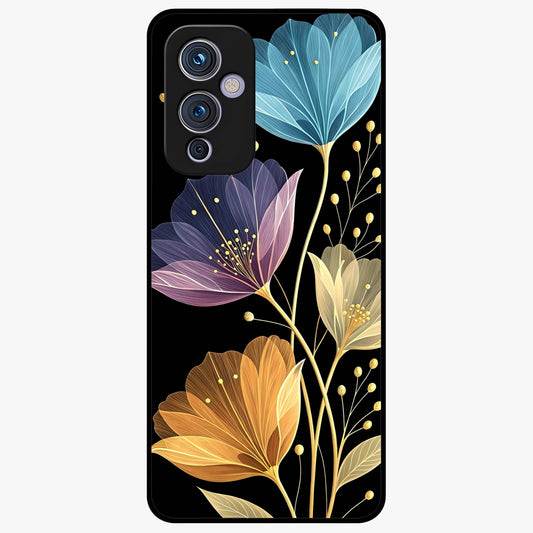 Delicate Multicolor Flowers Glass Case showing flat back view with vibrant floral artwork and glossy glass finish.