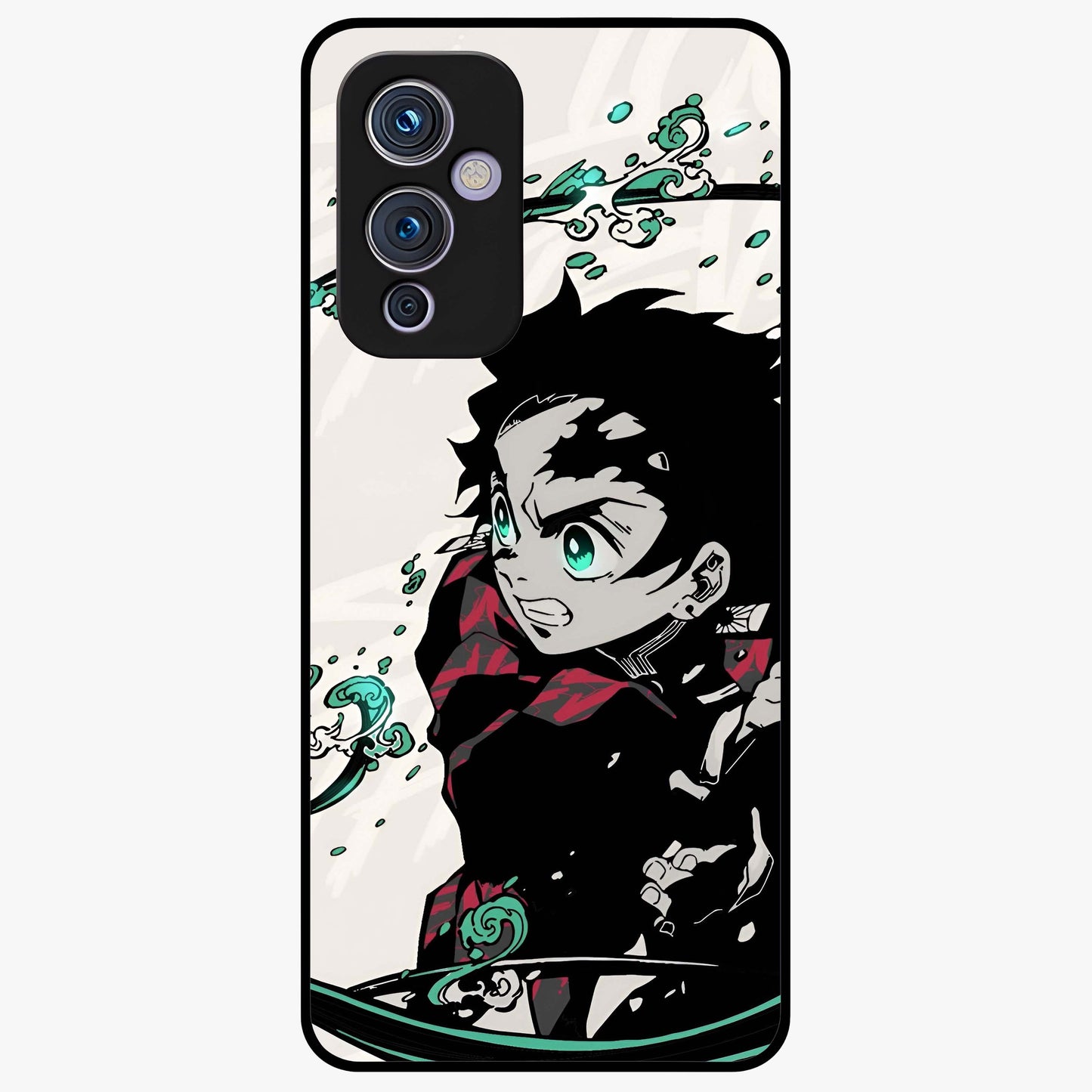 Demon Slayer Glass Case showing flat back view with bold anime inspired artwork and glossy glass finish.