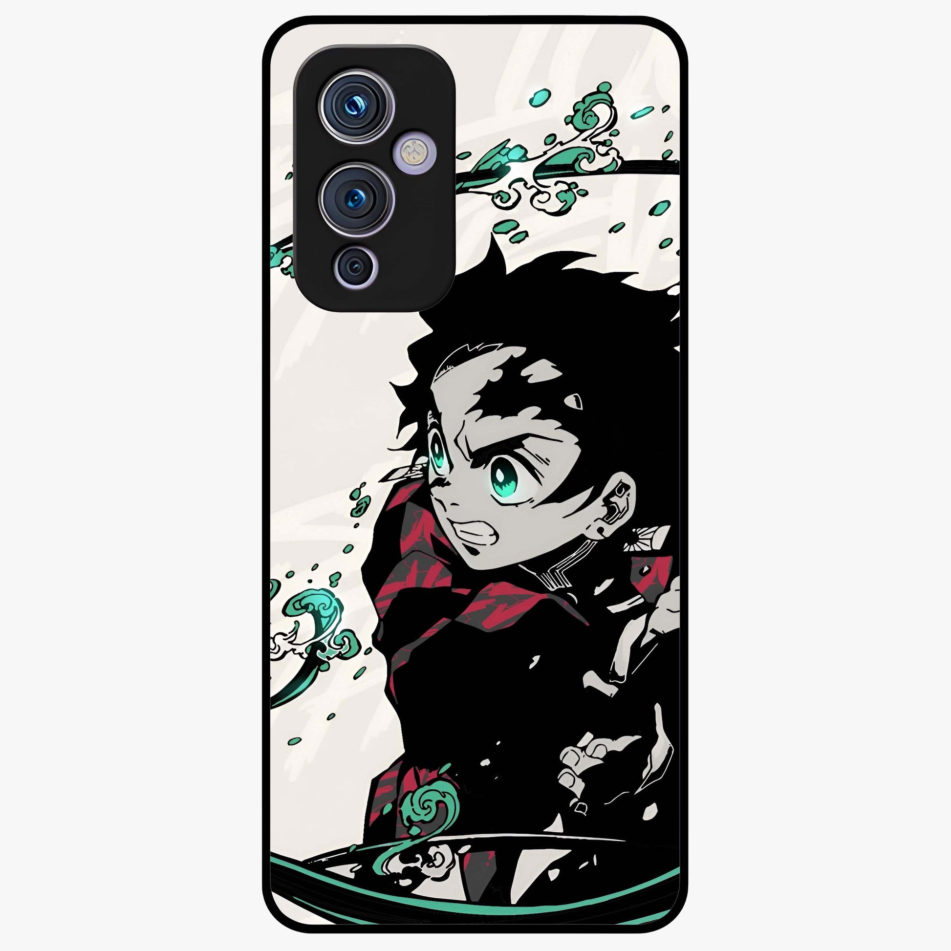 Demon Slayer Glass Case showing flat back view with bold anime inspired artwork and glossy glass finish.