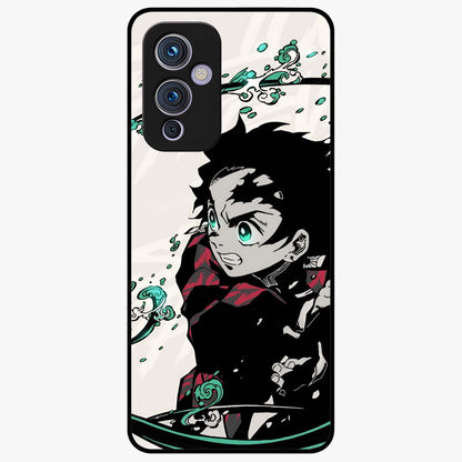 Demon Slayer Glass Case showing flat back view with bold anime inspired artwork and glossy glass finish.