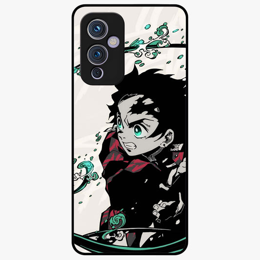 Demon Slayer Glass Case showing flat back view with bold anime inspired artwork and glossy glass finish.