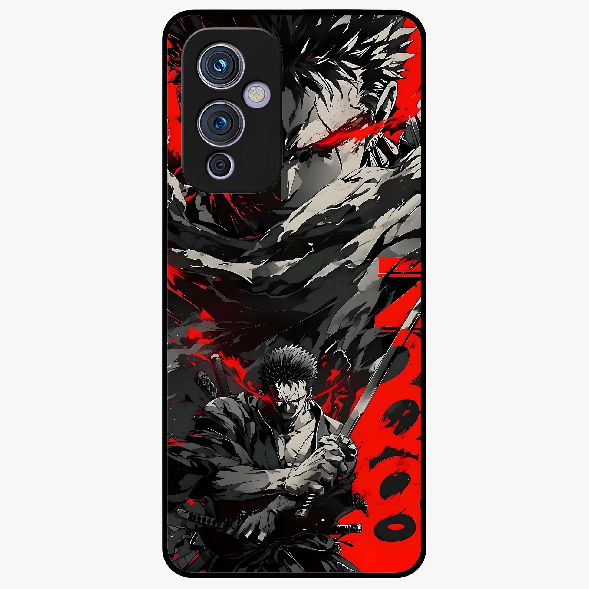 Demon Sword Resolve Glass Case showing flat back view with fierce sword warrior artwork and glossy glass finish.