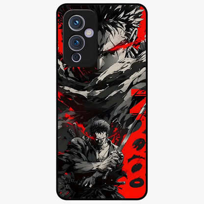 Demon Sword Resolve Glass Case showing flat back view with fierce sword warrior artwork and glossy glass finish.