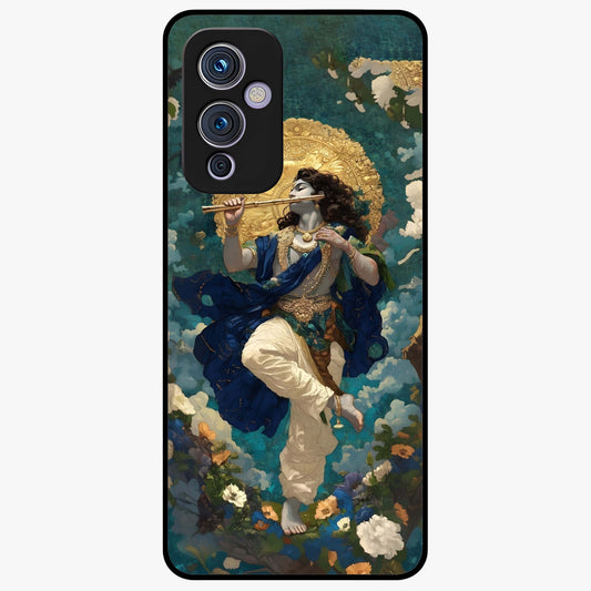 Divine Krishna Art Glass Case showing flat back view with Lord Krishna artwork and glossy glass finish.