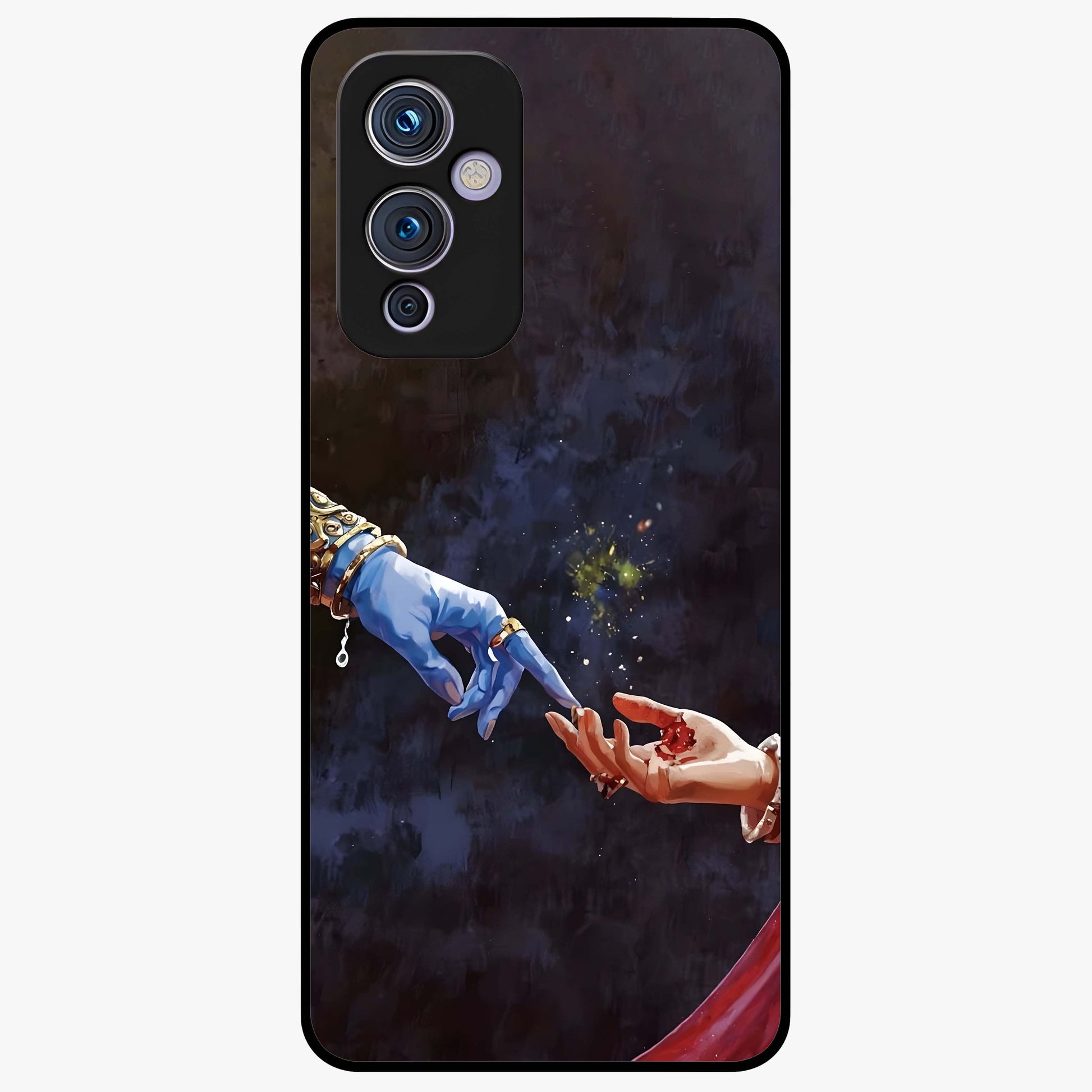 Divine Touch Eternal Glass Case showing flat back view with spiritual themed artwork and glossy glass finish.