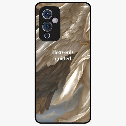 Divine Winged Grace Glass Case showing flat back view with elegant wing inspired artwork and glossy glass finish.