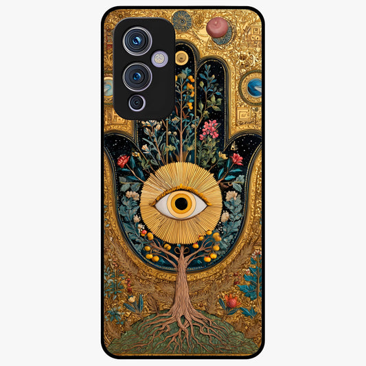 Ethereal Evil Eye Glass Case showing flat back view with mystical evil eye artwork and glossy glass finish.