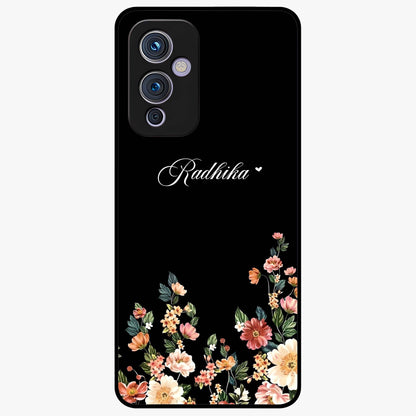Floral Design With a Custom Personalized Name Glass Case showing flat back view with floral artwork and personalized name design.
