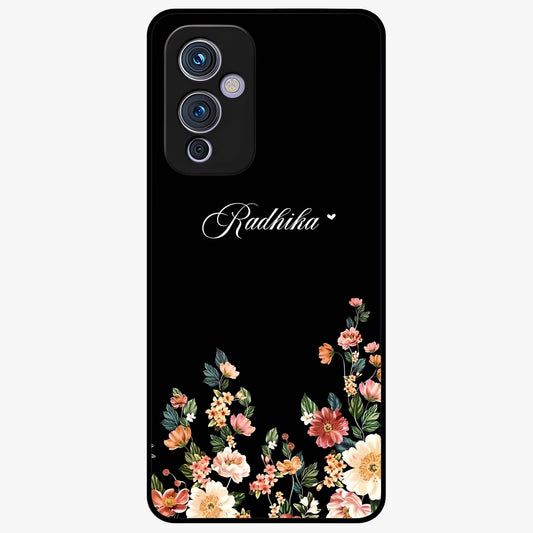 Floral Design With a Custom Personalized Name Glass Case showing flat back view with floral artwork and personalized name design.