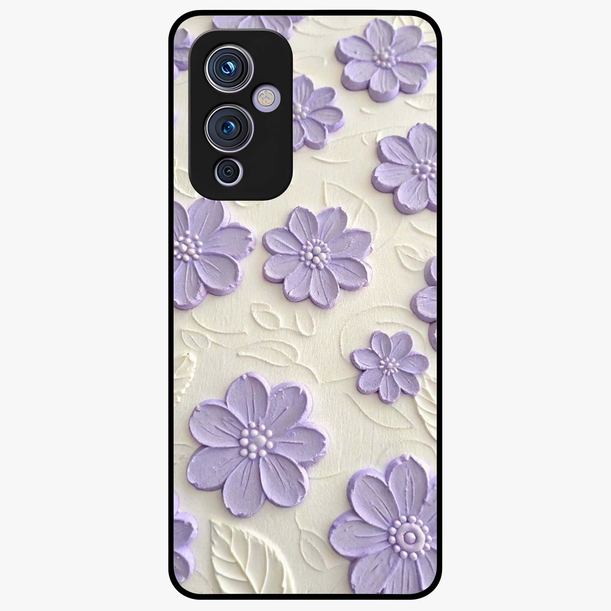 Floral Wall Art With Purple Flowers Glass Case showing flat back view with purple flower artwork and glossy glass finish.