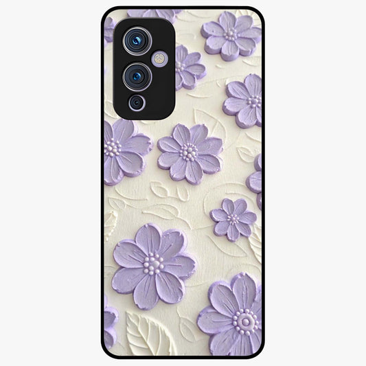 Floral Wall Art With Purple Flowers Glass Case showing flat back view with purple flower artwork and glossy glass finish.
