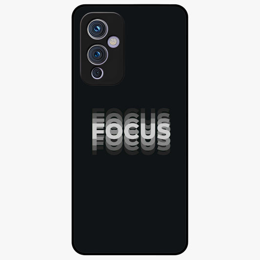 Focus Mode On Glass Case showing flat back view with bold motivational typography design and glossy glass finish.
