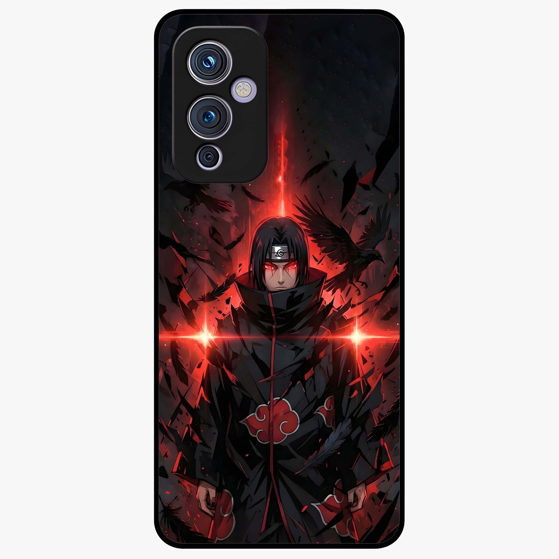 Focused Blade Discipline Glass Case showing flat back view with warrior sword themed artwork and glossy glass finish.
