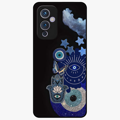 Galactic Charm Cluster Glass Case showing flat back view with glowing celestial charm artwork and glossy glass finish.