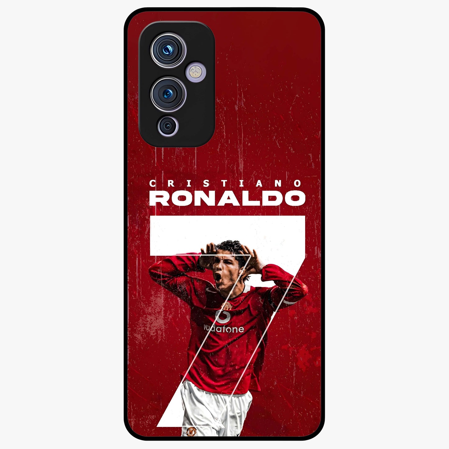 Goal Celebration Legacy Glass Case showing flat back view with football celebration inspired artwork and glossy glass finish.
