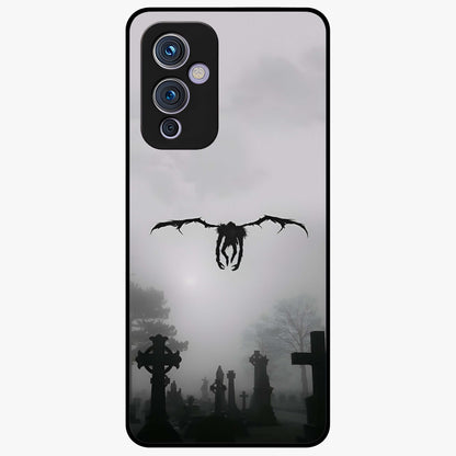 Graveyard Shadow Descent Glass Case showing flat back view with dark graveyard themed artwork and glossy glass finish.