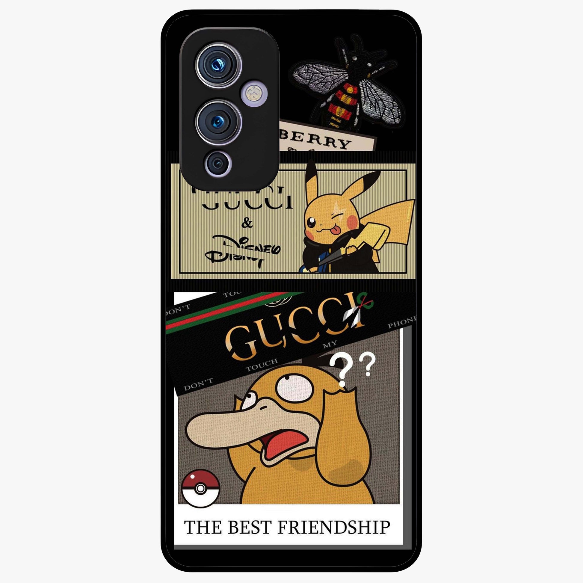 Gucci Play Mashup Glass Case showing flat back view with luxury inspired graphic artwork and glossy glass finish.