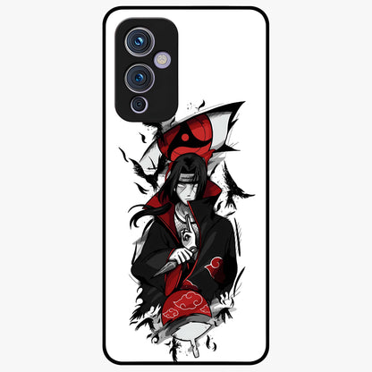 Itachi Sharingan Glass Case showing flat back view with powerful anime eye artwork and glossy glass finish.