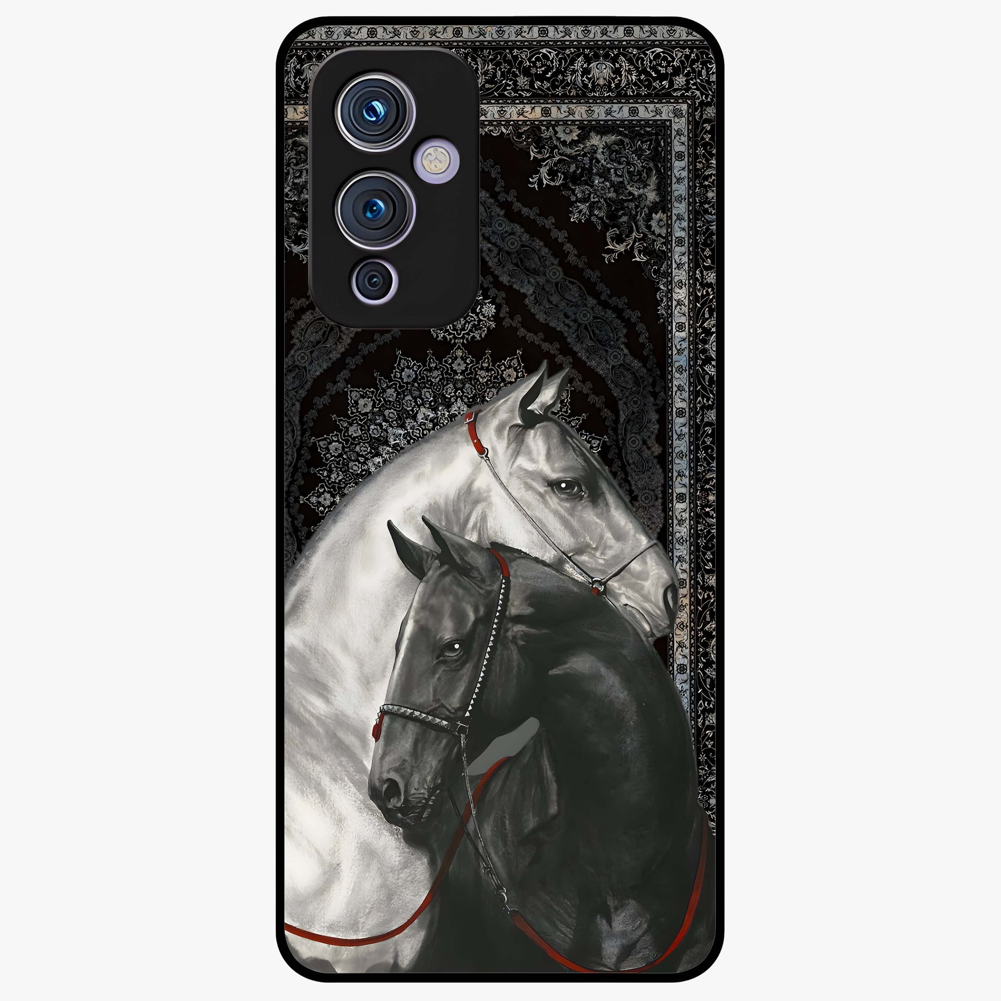 Majestic Ride Legacy Glass Case showing flat back view with powerful automotive inspired artwork and glossy glass finish.