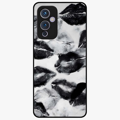 Midnight Kiss Marks Glass Case showing flat back view with lipstick kiss mark artwork and glossy glass finish.