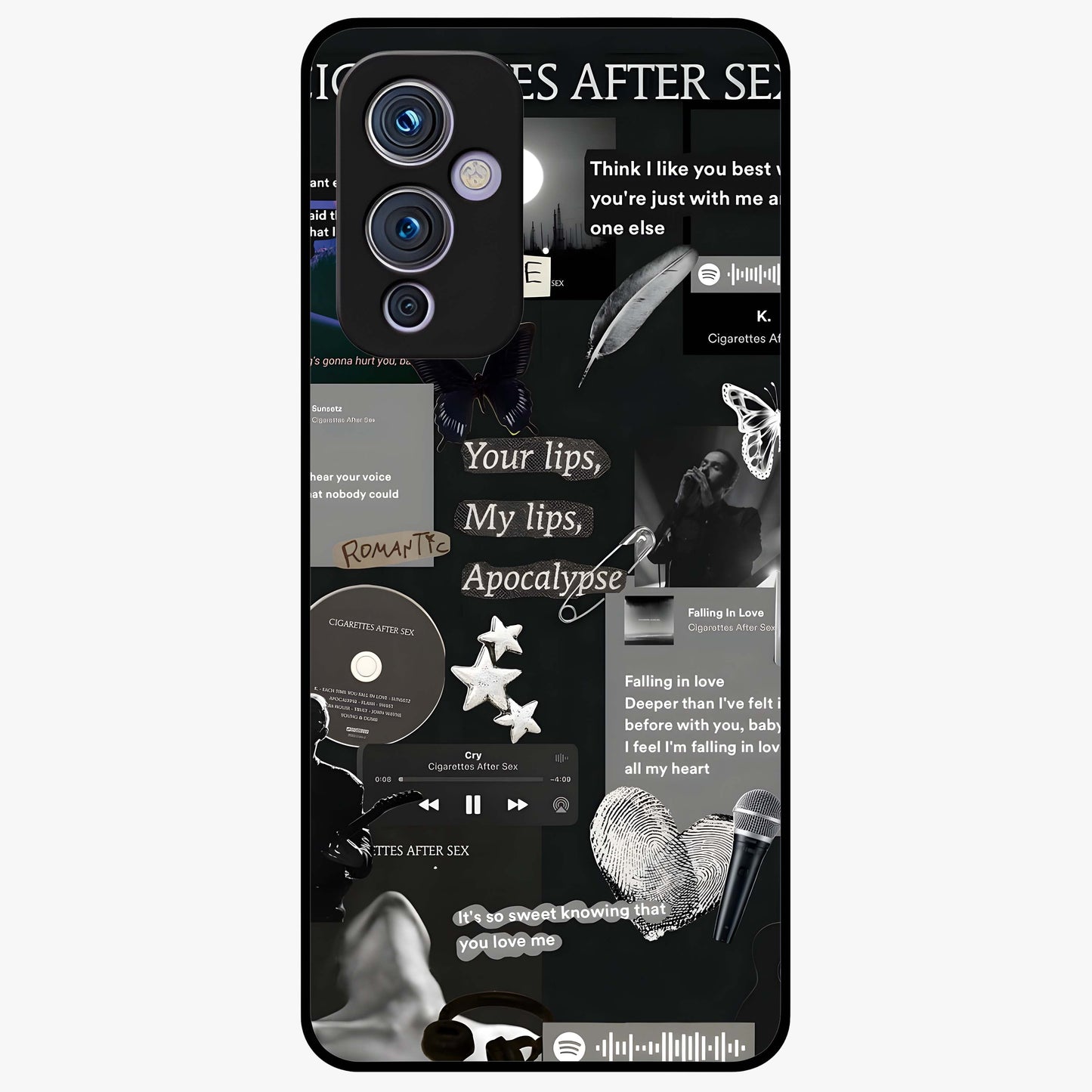 Midnight Love Echo Glass Case showing flat back view with romantic midnight themed artwork and glossy glass finish.